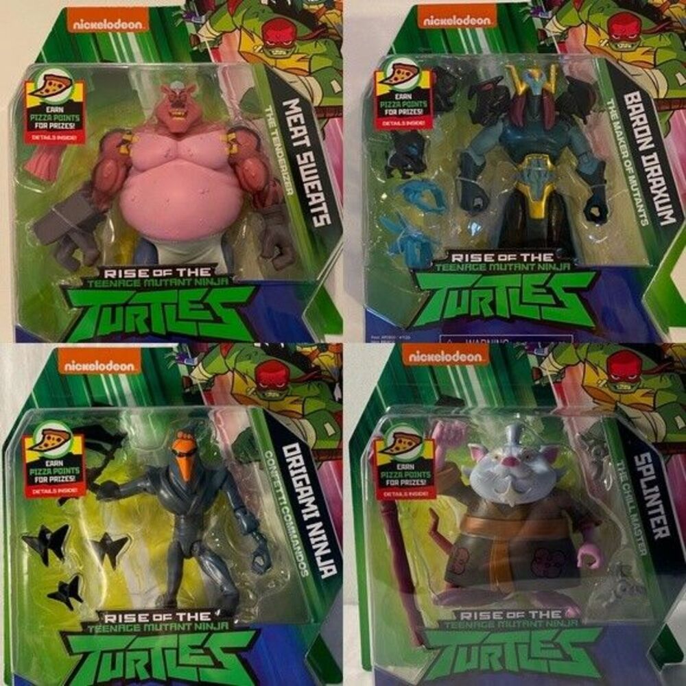 4 Teenage Mutant Ninja Turtles TMNT Figures Meat Baron Origami Splinter 5 inch